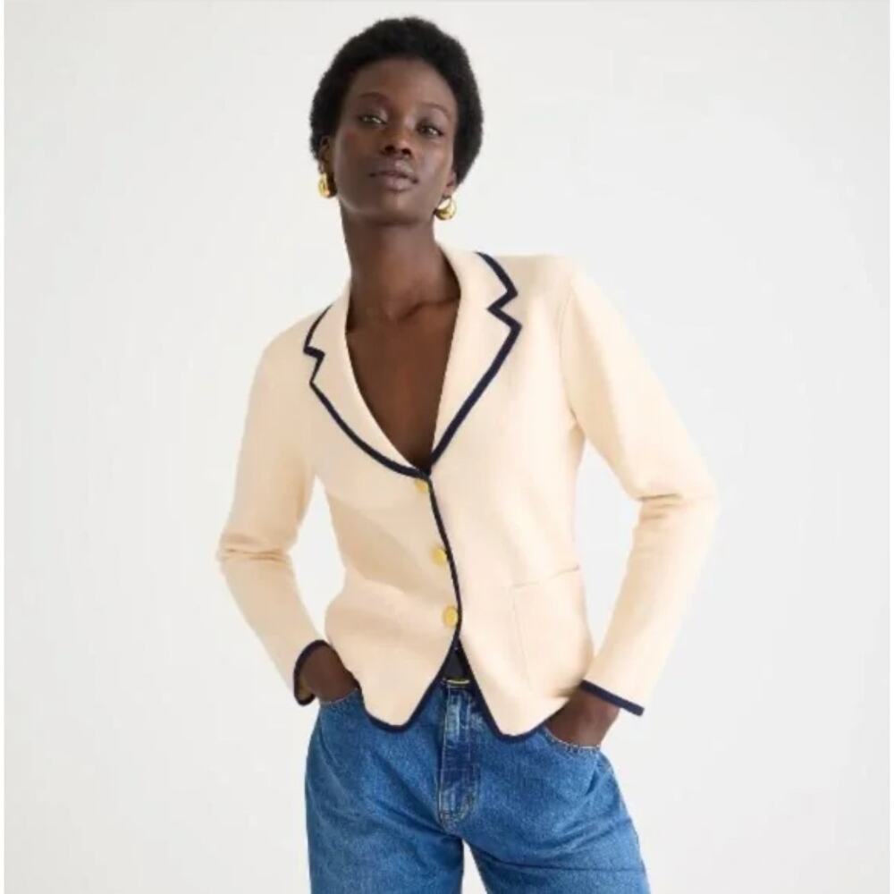 J. Crew Cream Blazer with Navy Trim
